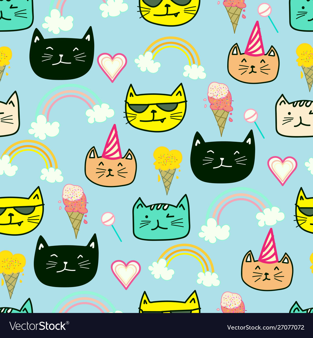 Cute Cat Pattern - Ice Cream Stripes