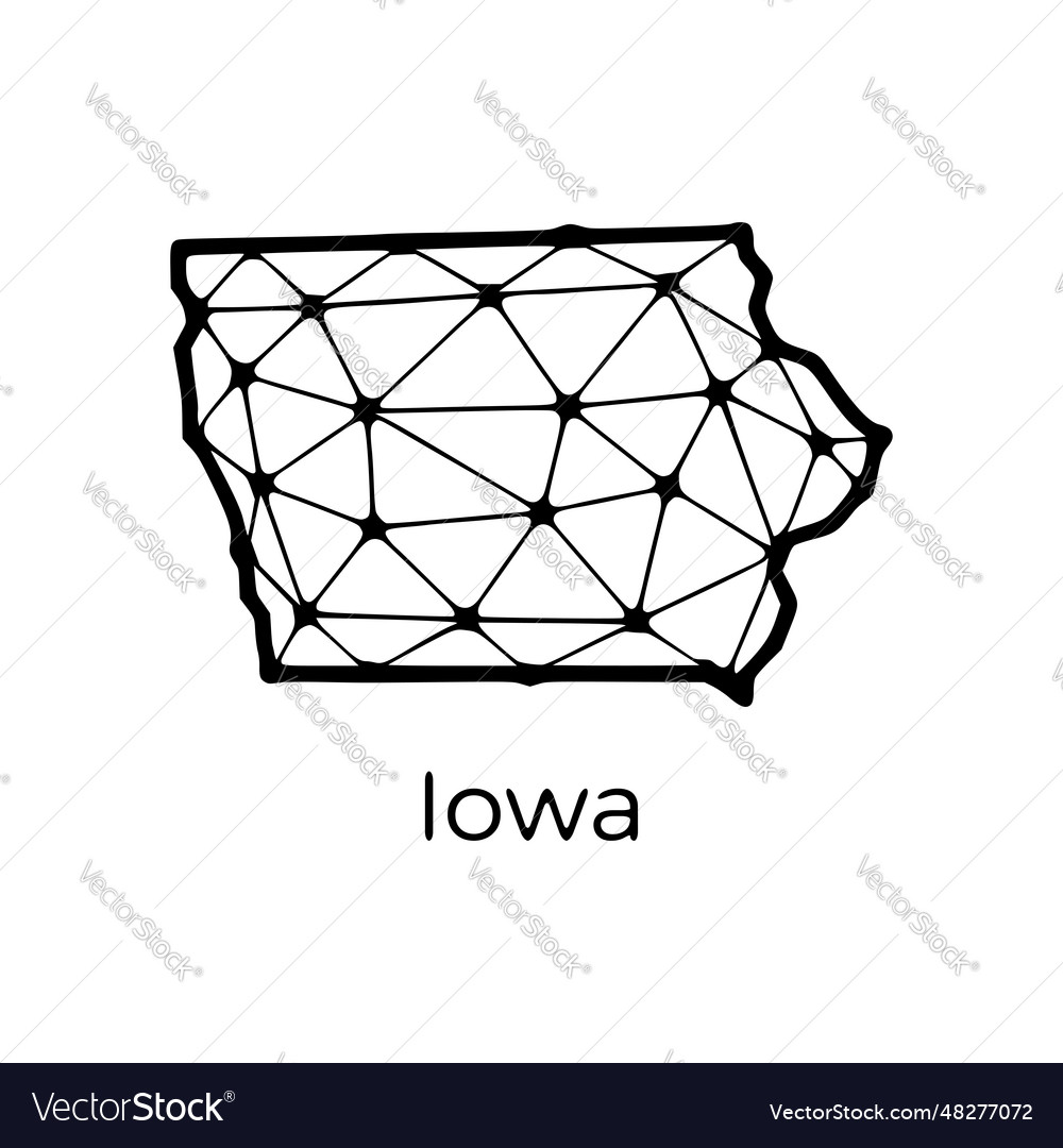 Iowa state map polygonal made of lines and dots