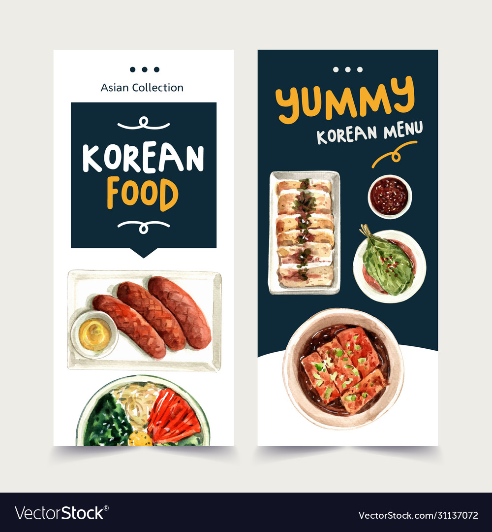 Korean food flyer design with ramyeon watercolor Vector Image