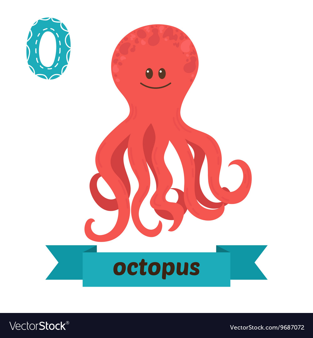 Octopus O letter Cute children animal alphabet in Vector Image