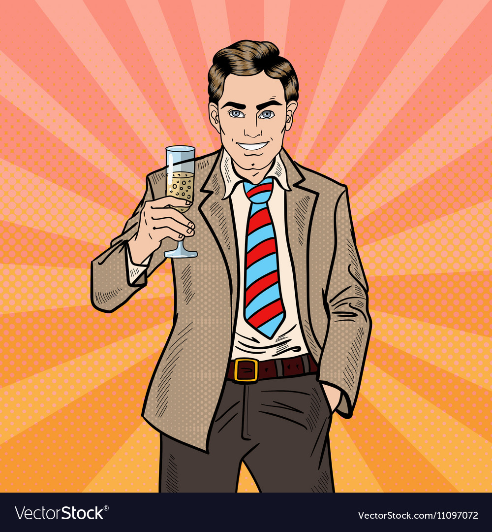 Pop art businessman with champagne glass Vector Image