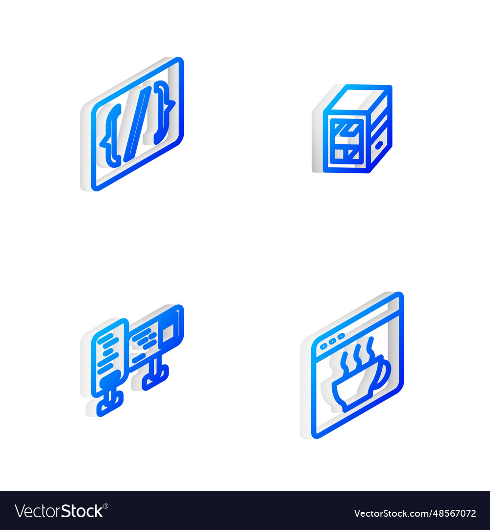Set isometric line computer programming language vector image Set isometric line computer programming language