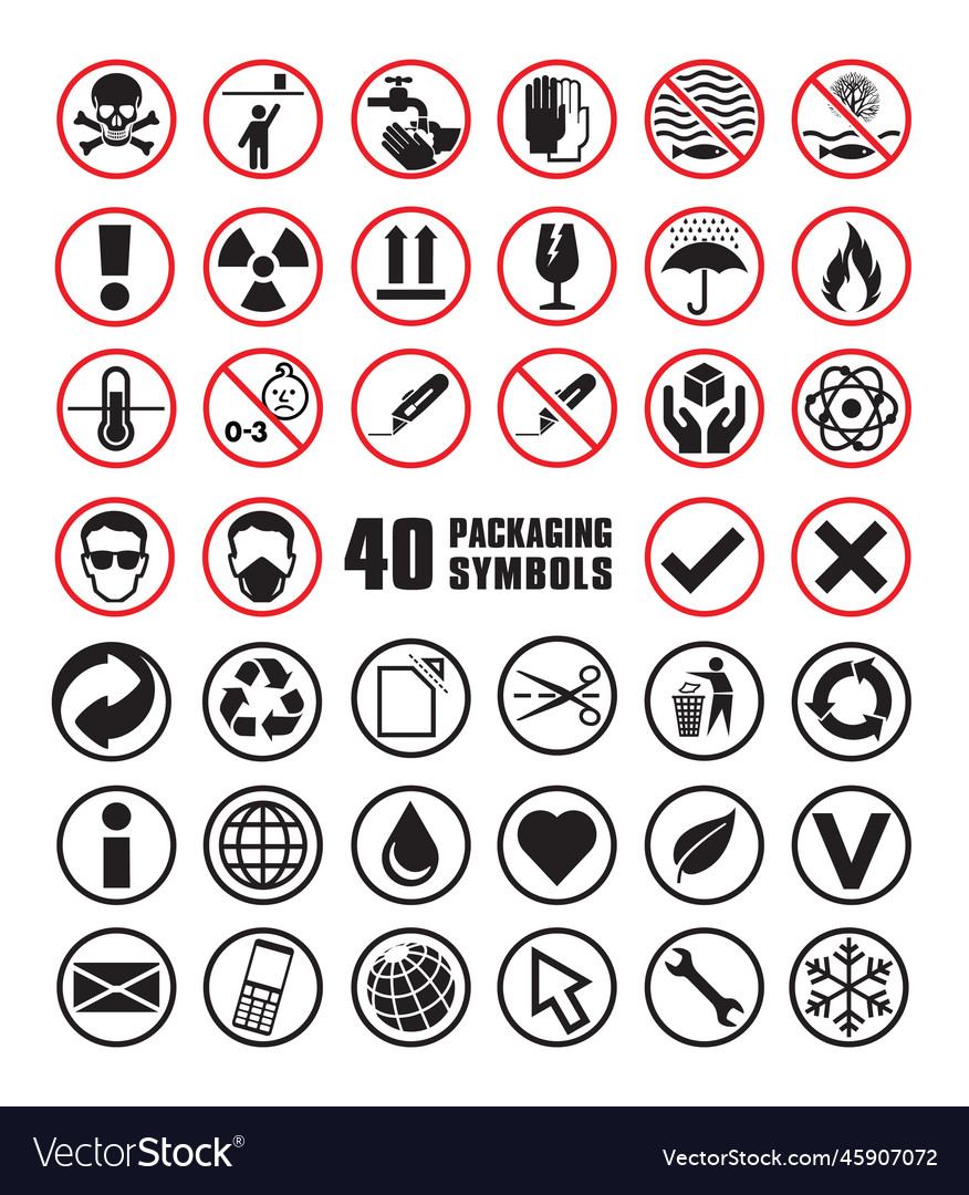 Set of round packaging symbols in format Vector Image Set of round packaging symbols in format