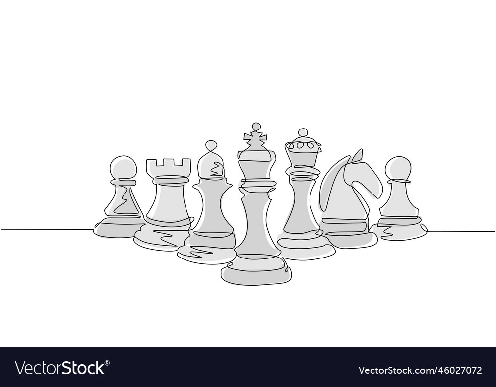 Continuous One Line Drawing Of Chess Pieces Minimalist Design