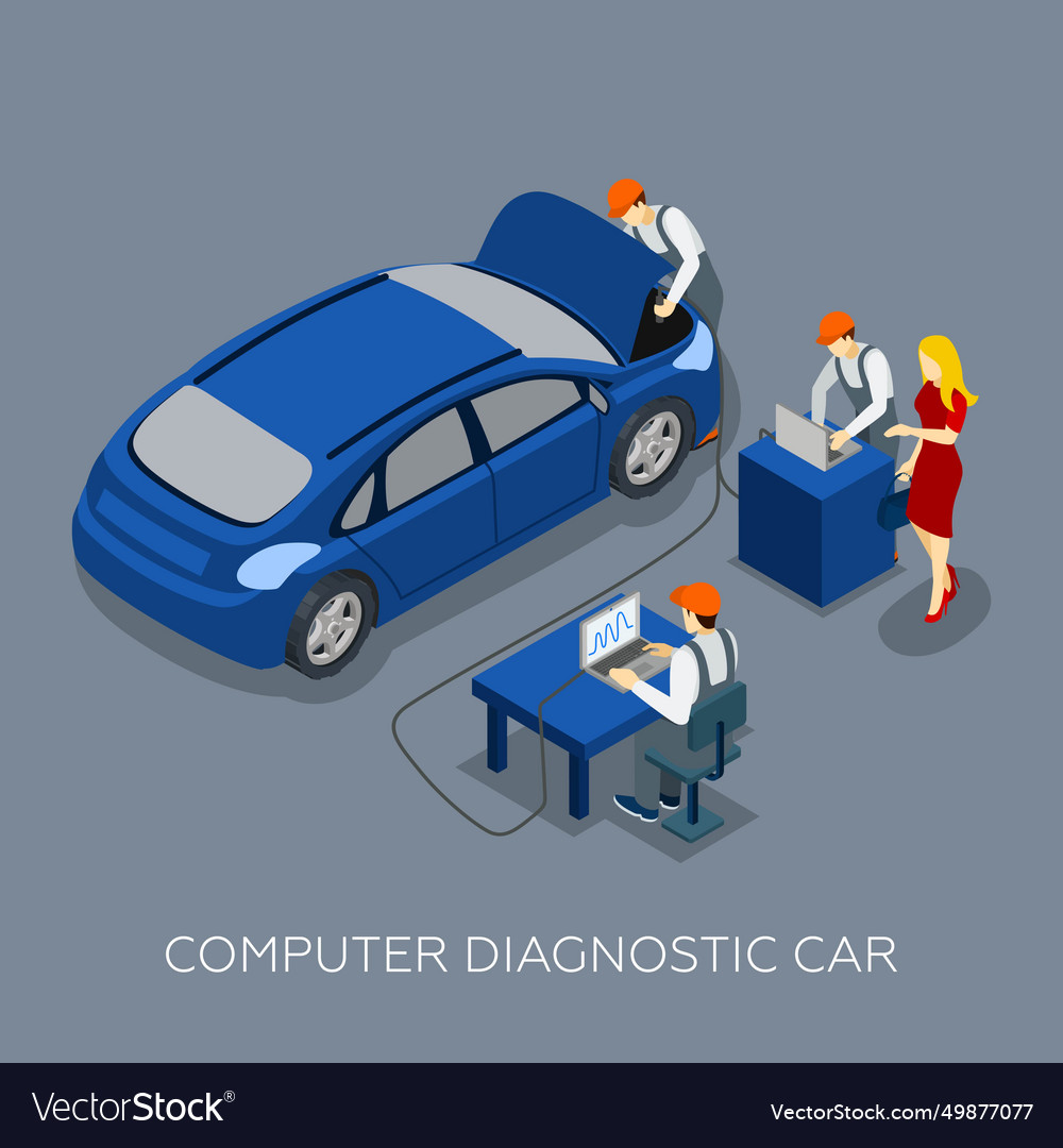 Auto service computer diagnostic isometric banner