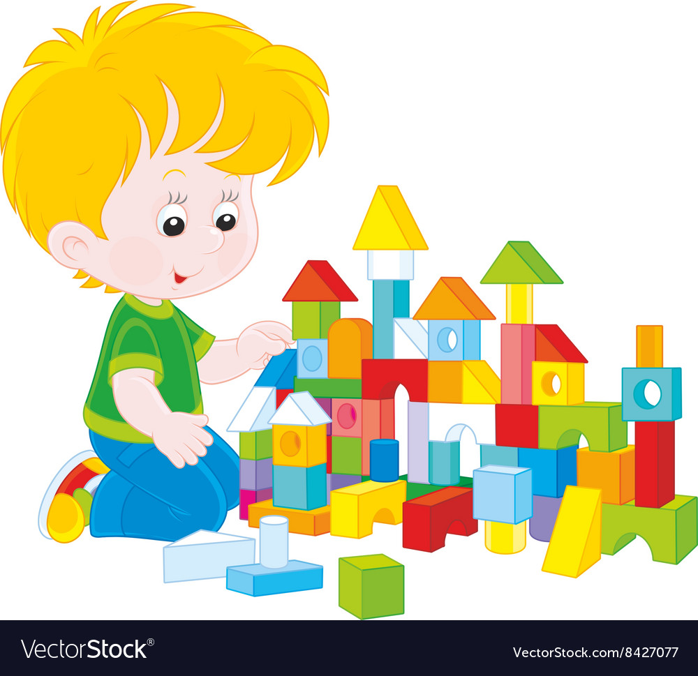 Boy playing with bricks Royalty Free Vector Image