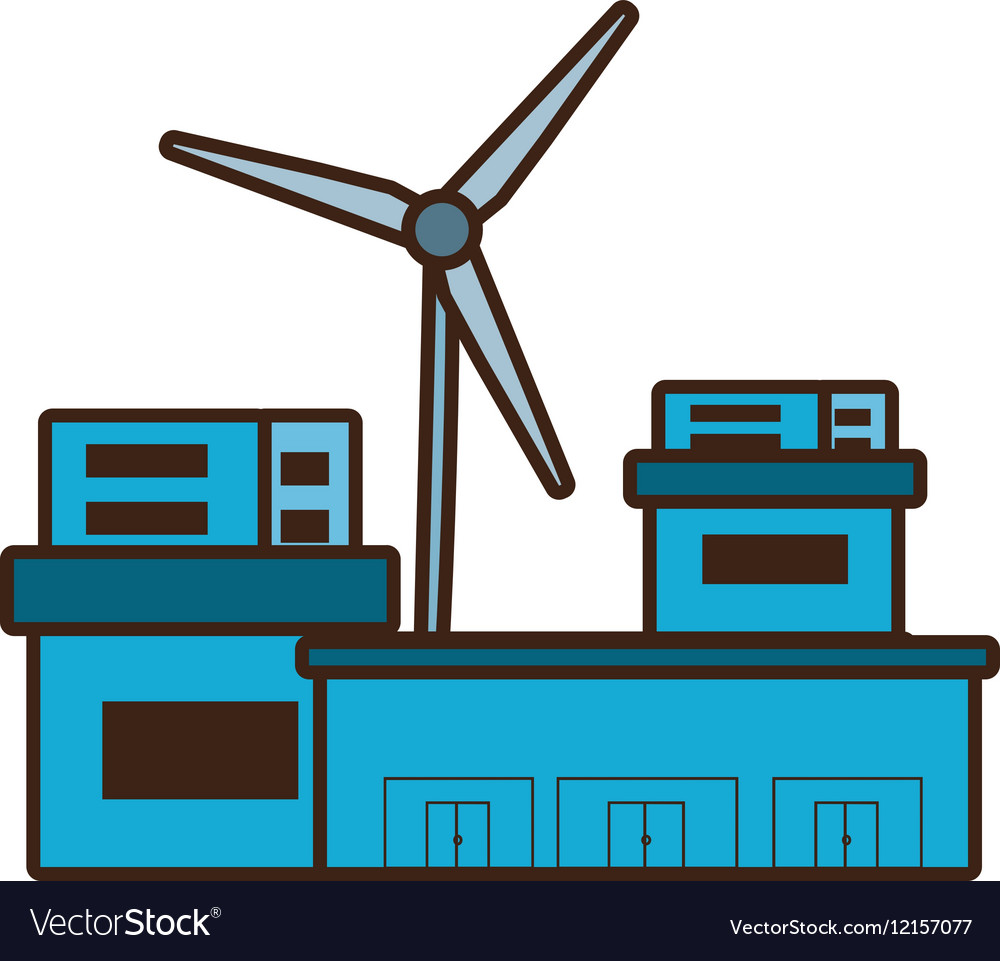 Cartoon building factory wind turbine clean energy Cartoon building factory wind turbine clean energy
