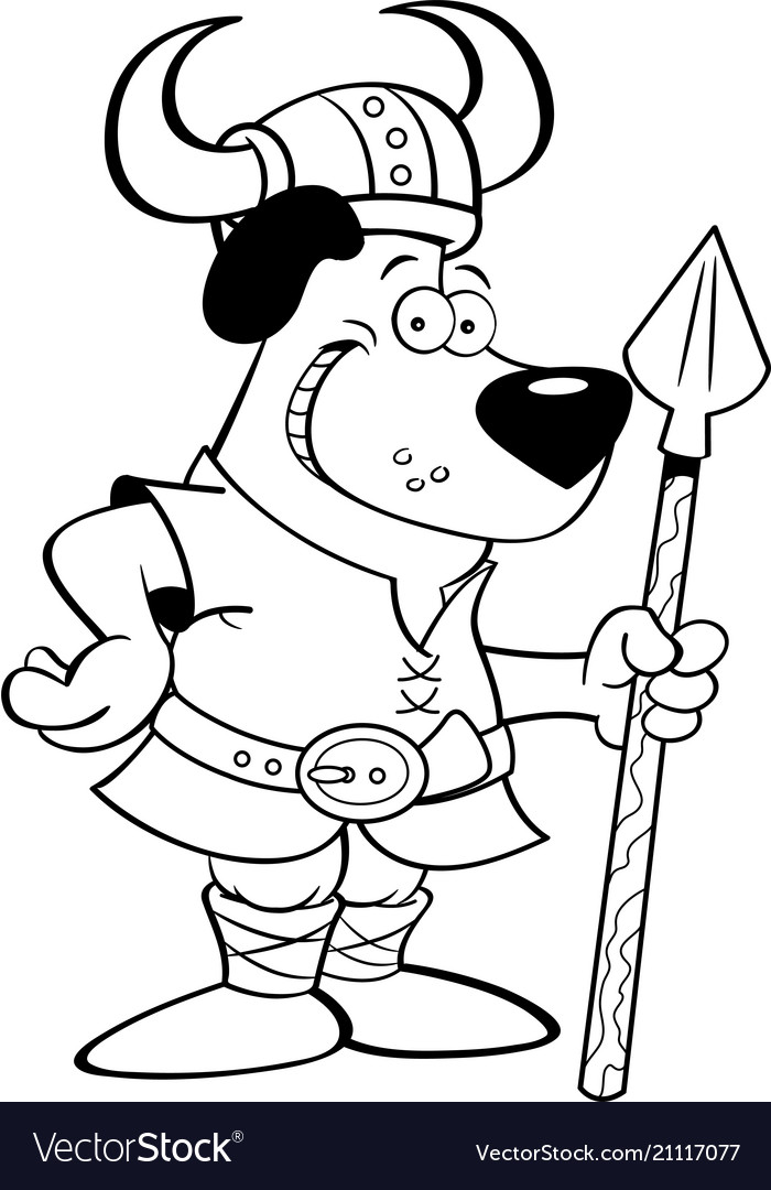 Cartoon dog wearing a viking costume and holding