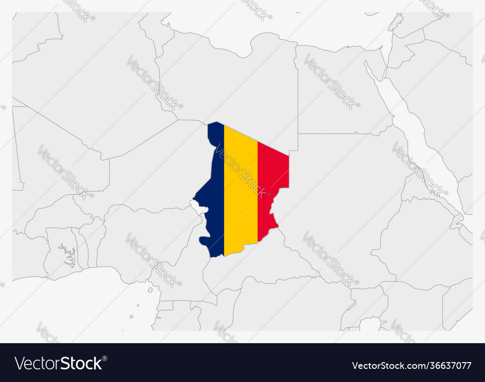 Chad map highlighted in flag colors