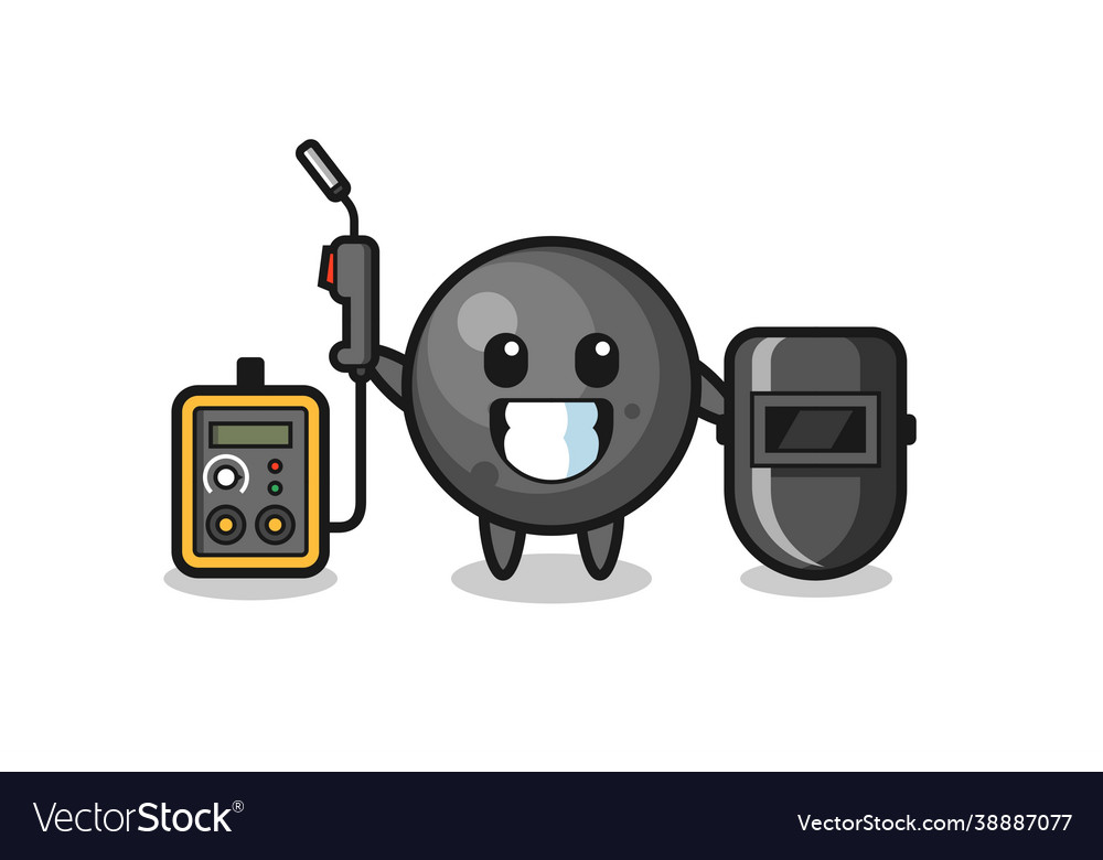 Character mascot cannon ball as a welder