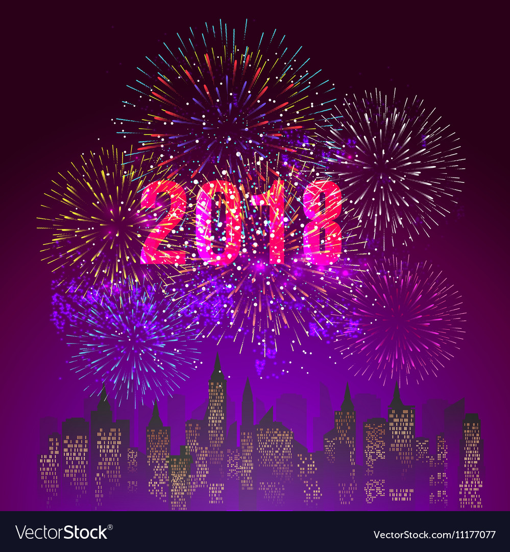 Colorful fireworks happy new year 2018 t Vector Image