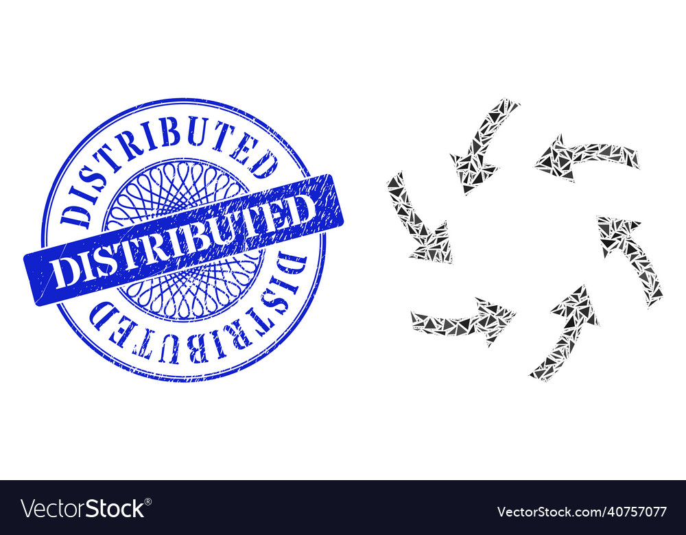 Grunge distributed stamp and triangle swirl arrows