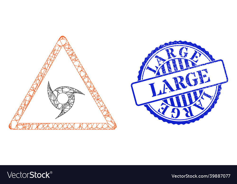 Grunge large stamp and net cyclone warning mesh vector image Grunge large stamp and net cyclone warning mesh