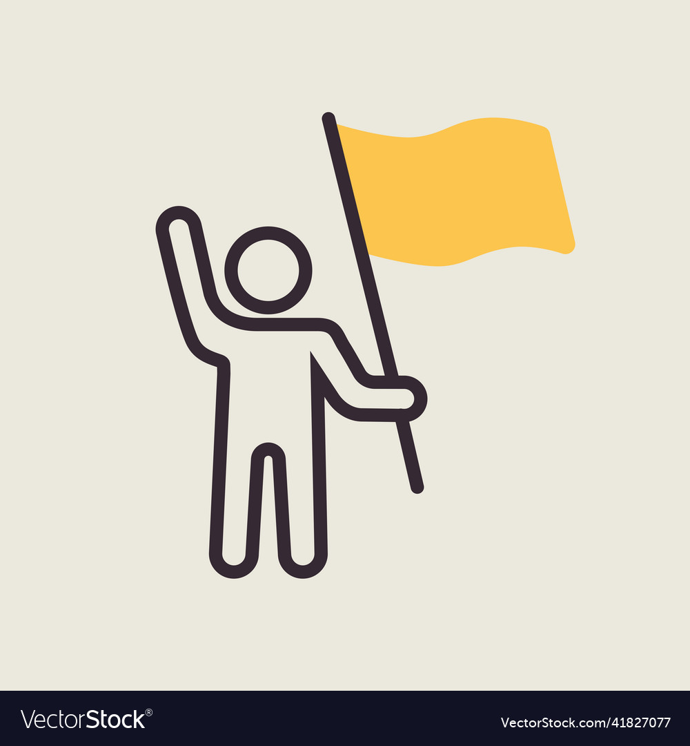 Man standing and holding in hands flag icon