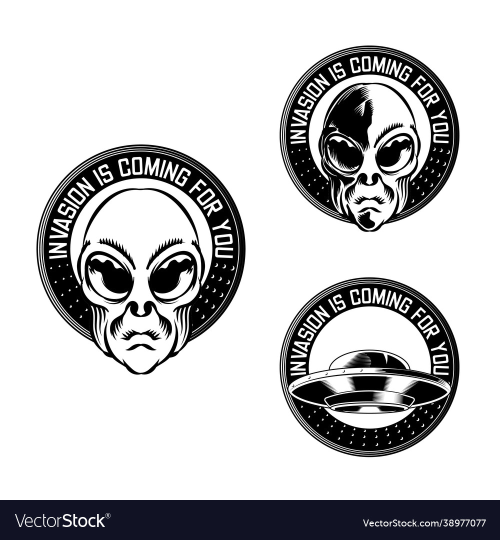 Set alien badge emblem head for logo