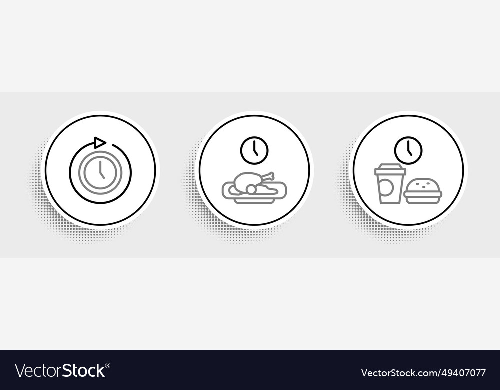 Set line fast food time clock with arrow vector image Set line fast food time clock with arrow