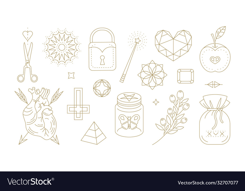 Set various outline icons for mystic practices vector image Set various outline icons for mystic practices
