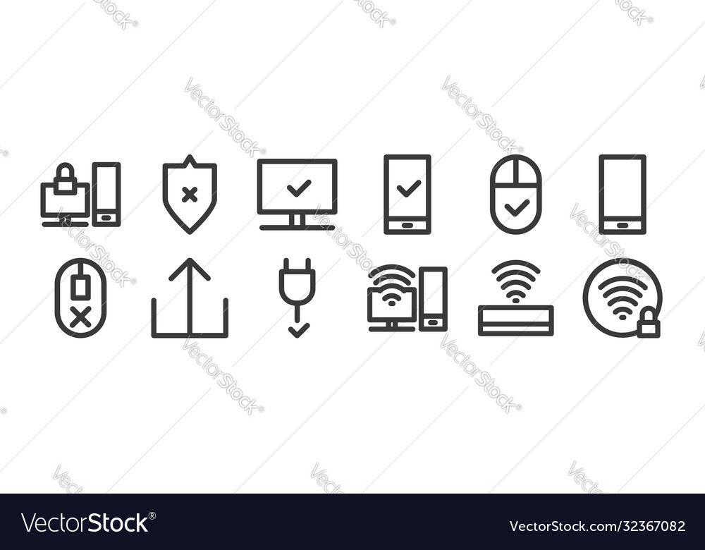 12 set linear computer hardware icons thin vector image 12 set linear computer hardware icons thin