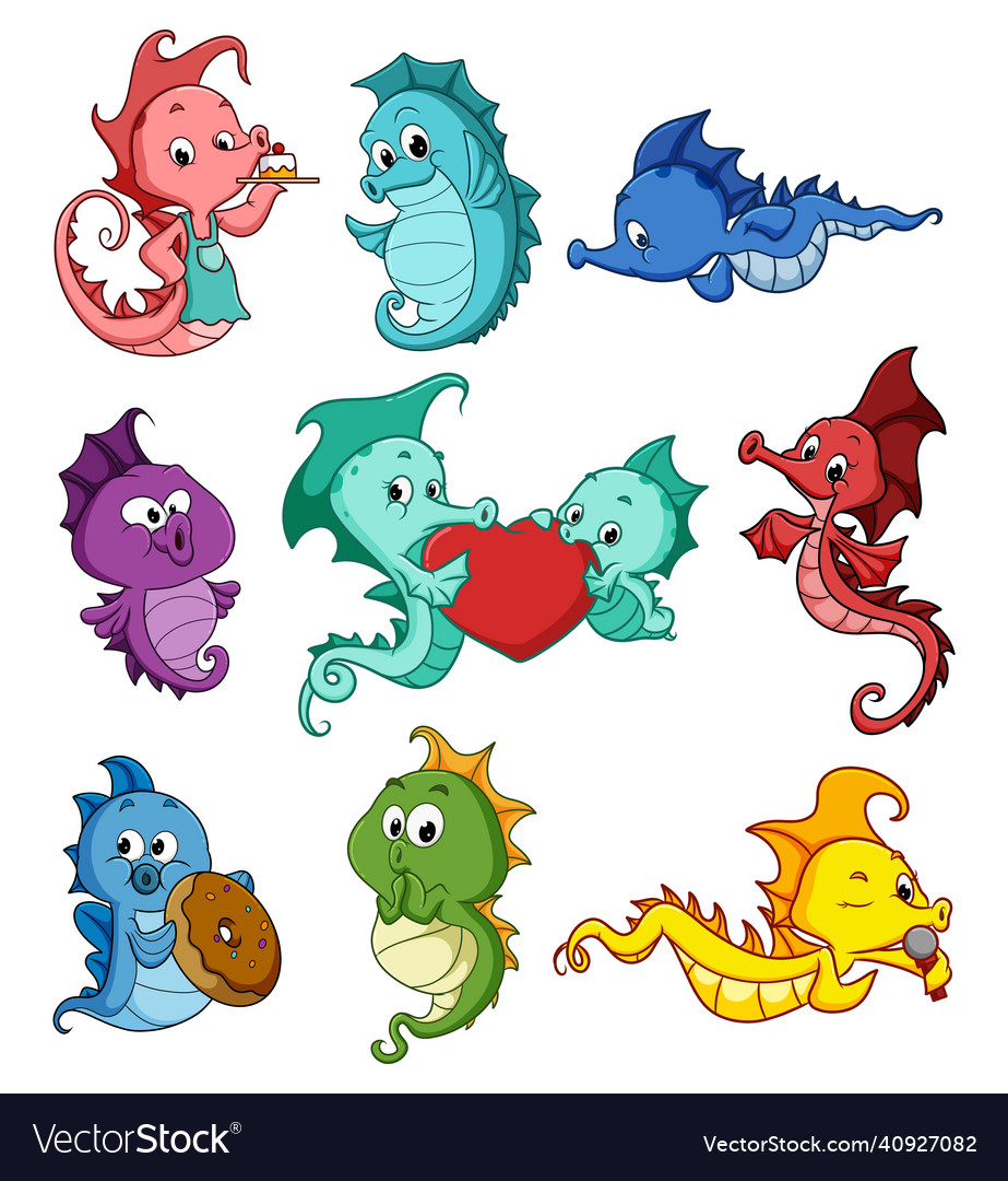 Collection of seahorses with cute pose