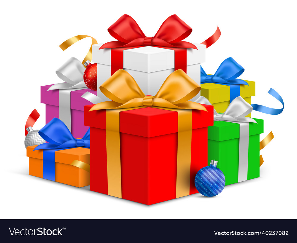 Colorful gift boxes with christmas tree