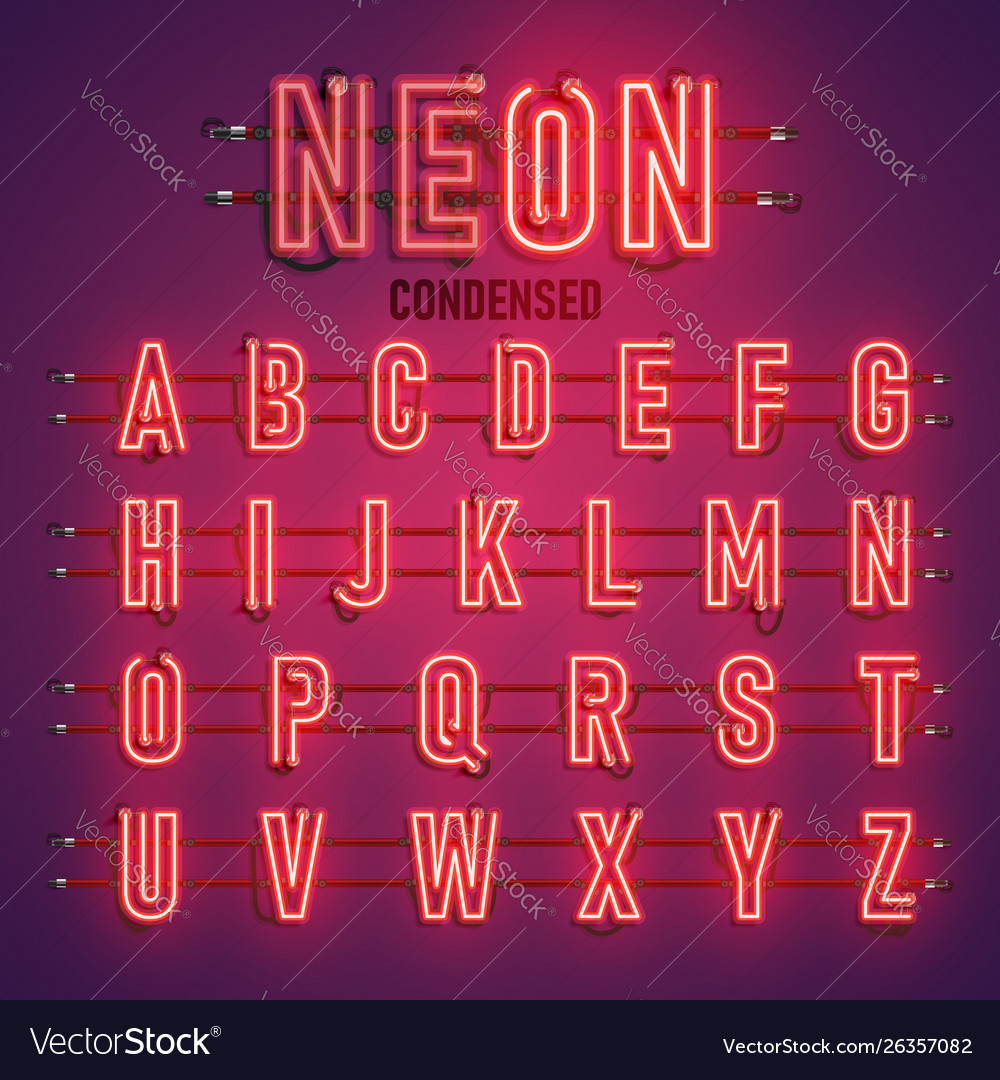 Realistic neon font with wires and console