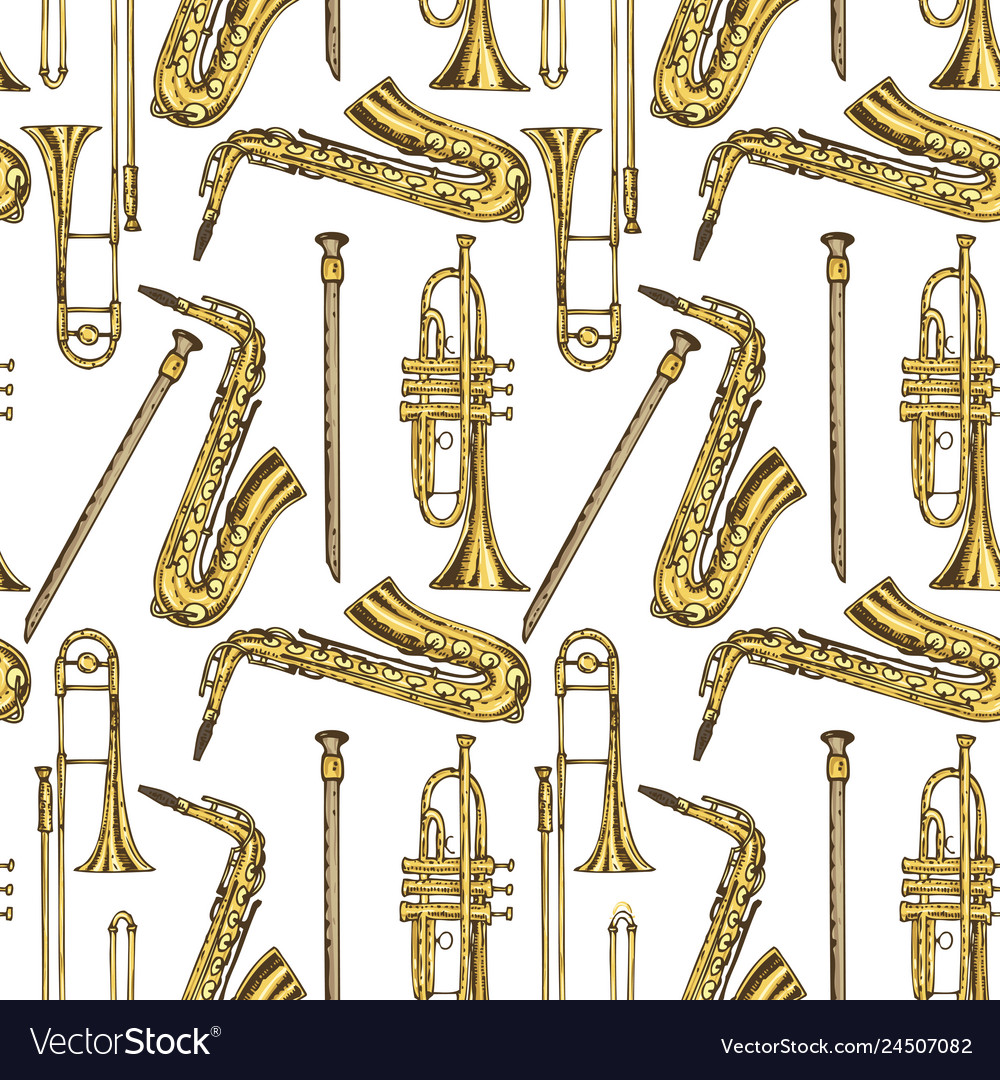 Seamless pattern with wind musical instruments vector image Seamless pattern with wind musical instruments