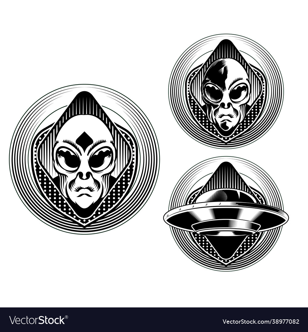 Set alien badge emblem head for logo