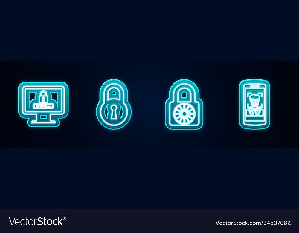 Set line monitor with password lock safe vector image Set line monitor with password lock safe