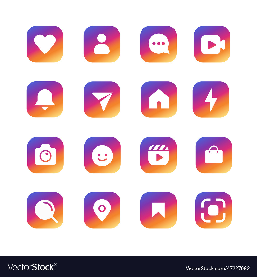 Social media icon set gradient color Royalty Free Vector