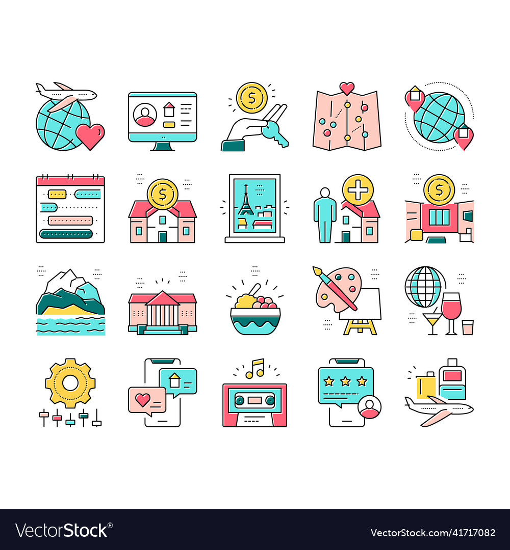 Vacation rentals place collection icons set