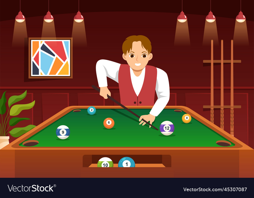 Billiards game with player pool room with stick Vector Image