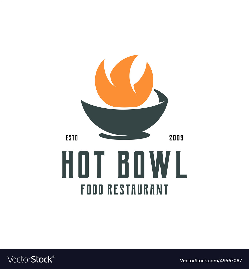 Bowl With Fire Logo Silhouette Retro Vintage Vector Image