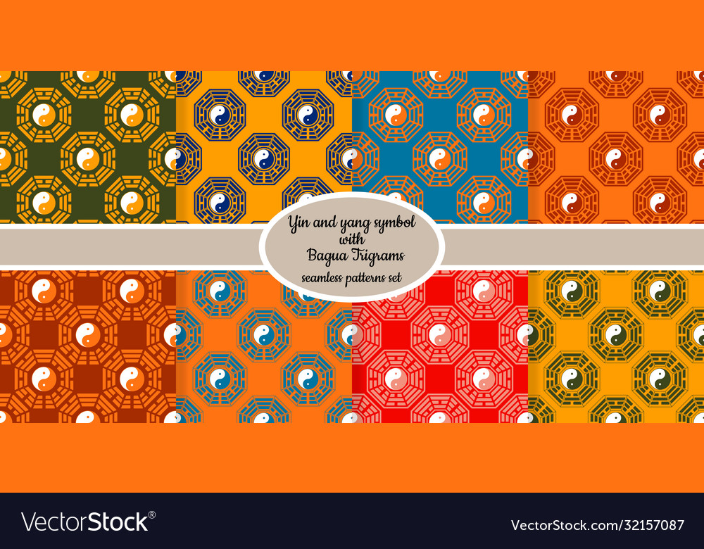 Collection seamless pattern with bagua trigrams vector image Collection seamless pattern with bagua trigrams