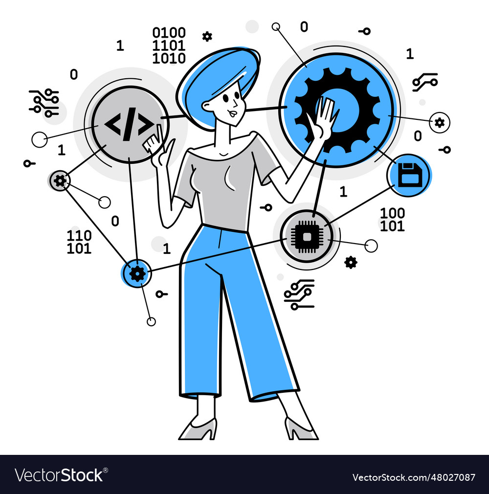 Computer engineer in work outline programmer vector image Computer engineer in work outline programmer