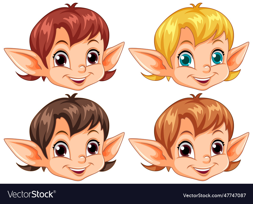 Cute elf head cartoon character Royalty Free Vector Image