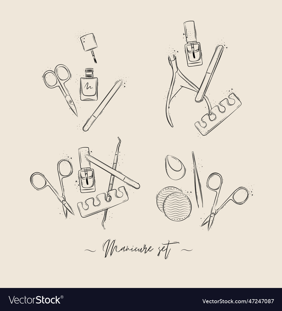 Manicure and pedicure tools compositions Vector Image