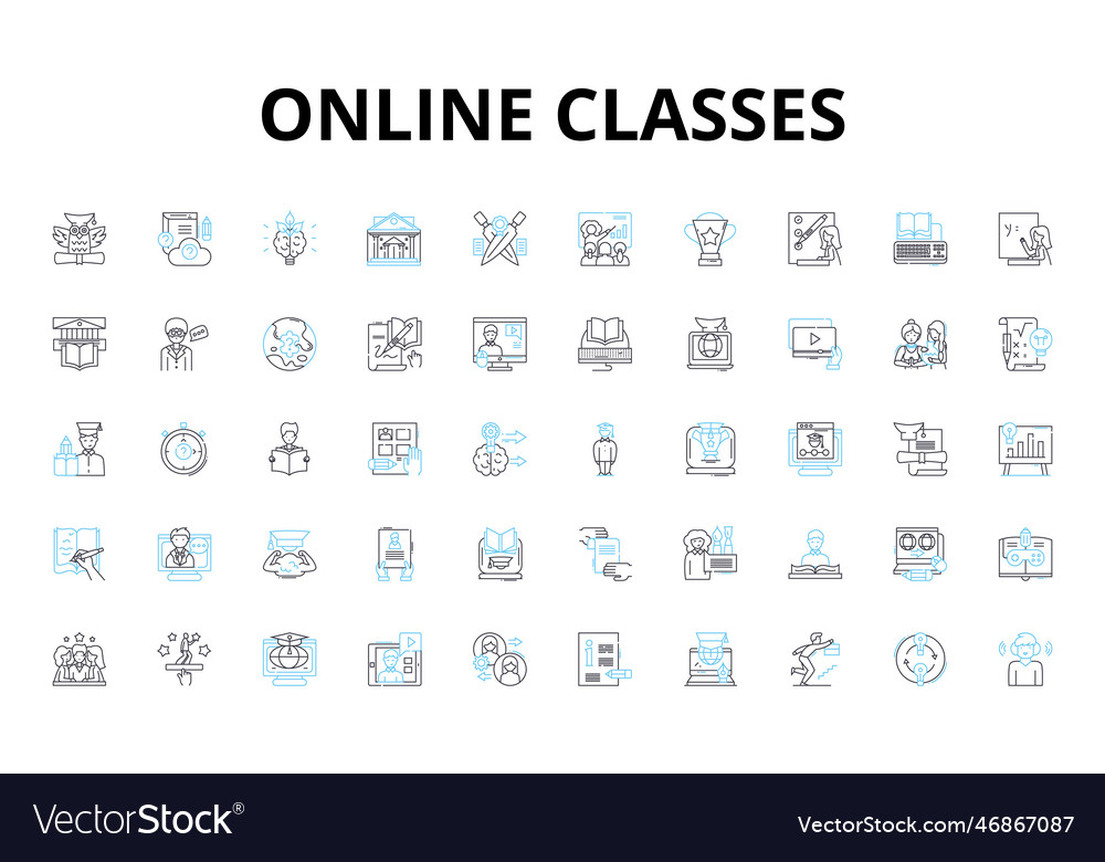 Online classes linear icons set virtual remote