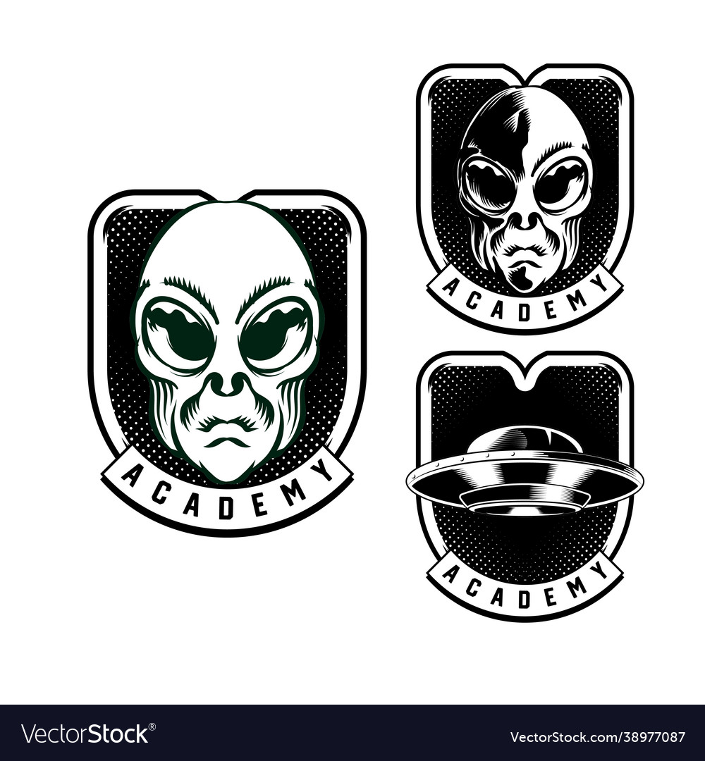 Set alien badge emblem head for logo