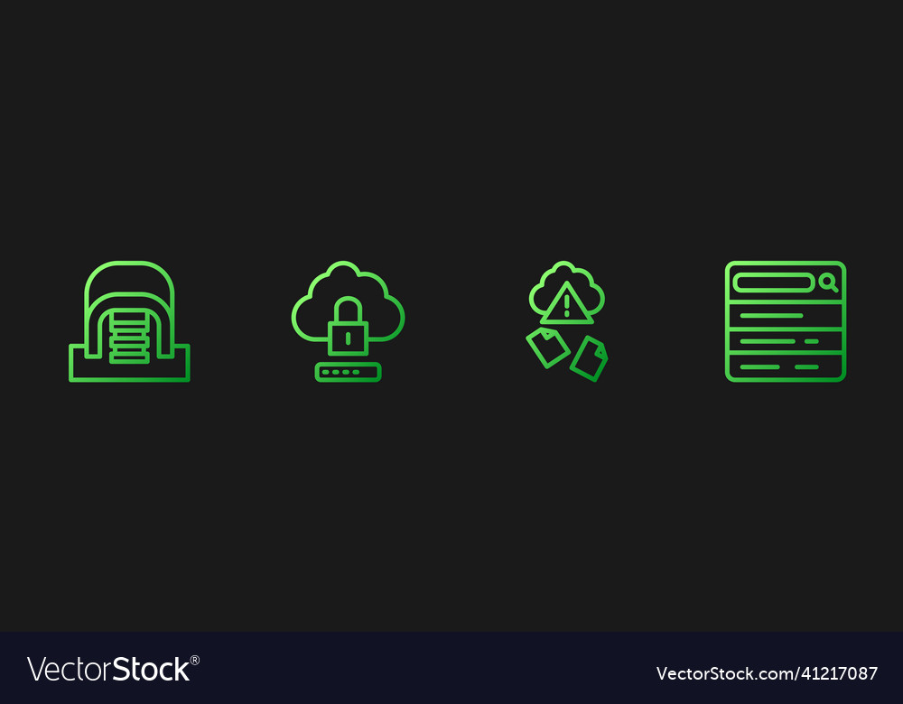 Set line cloud hacking hangar with servers Vector Image Set line cloud hacking hangar with servers