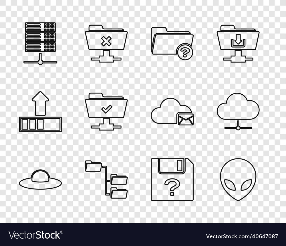 Set line ufo flying spaceship alien unknown