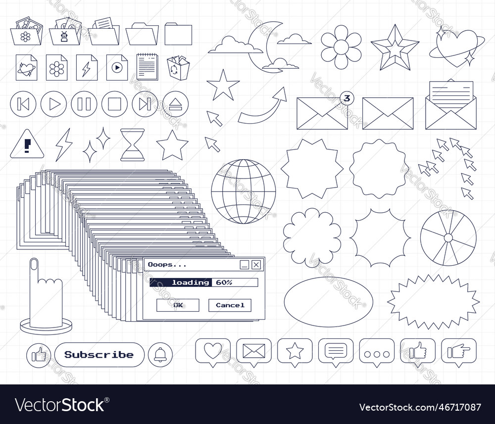 Set of retro computer ui nostalgic elements