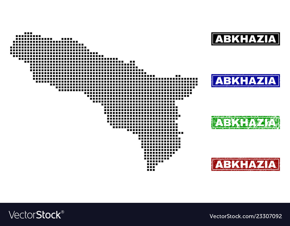 Abkhazia map in dot style with grunge title stamps