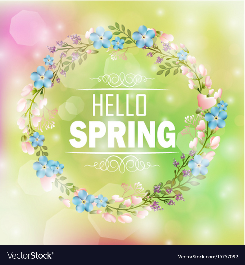 Circle floral frame with text hello spring