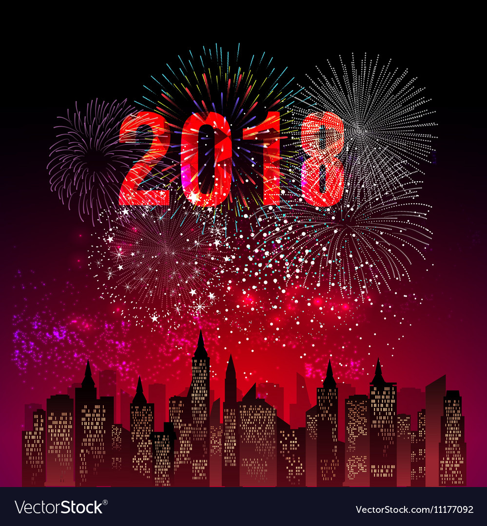 Colorful fireworks happy new year 2018 t Vector Image