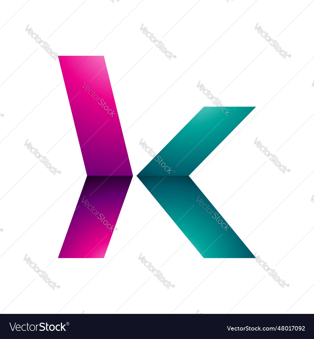 Magenta and green glossy lowercase arrow shaped