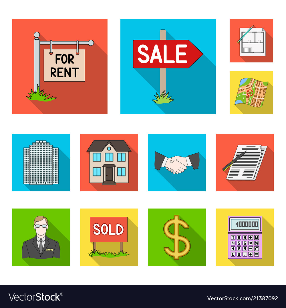 Realtor agency flat icons in set collection