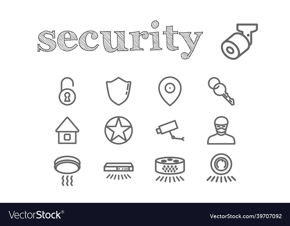 Security line icon set with camera smart