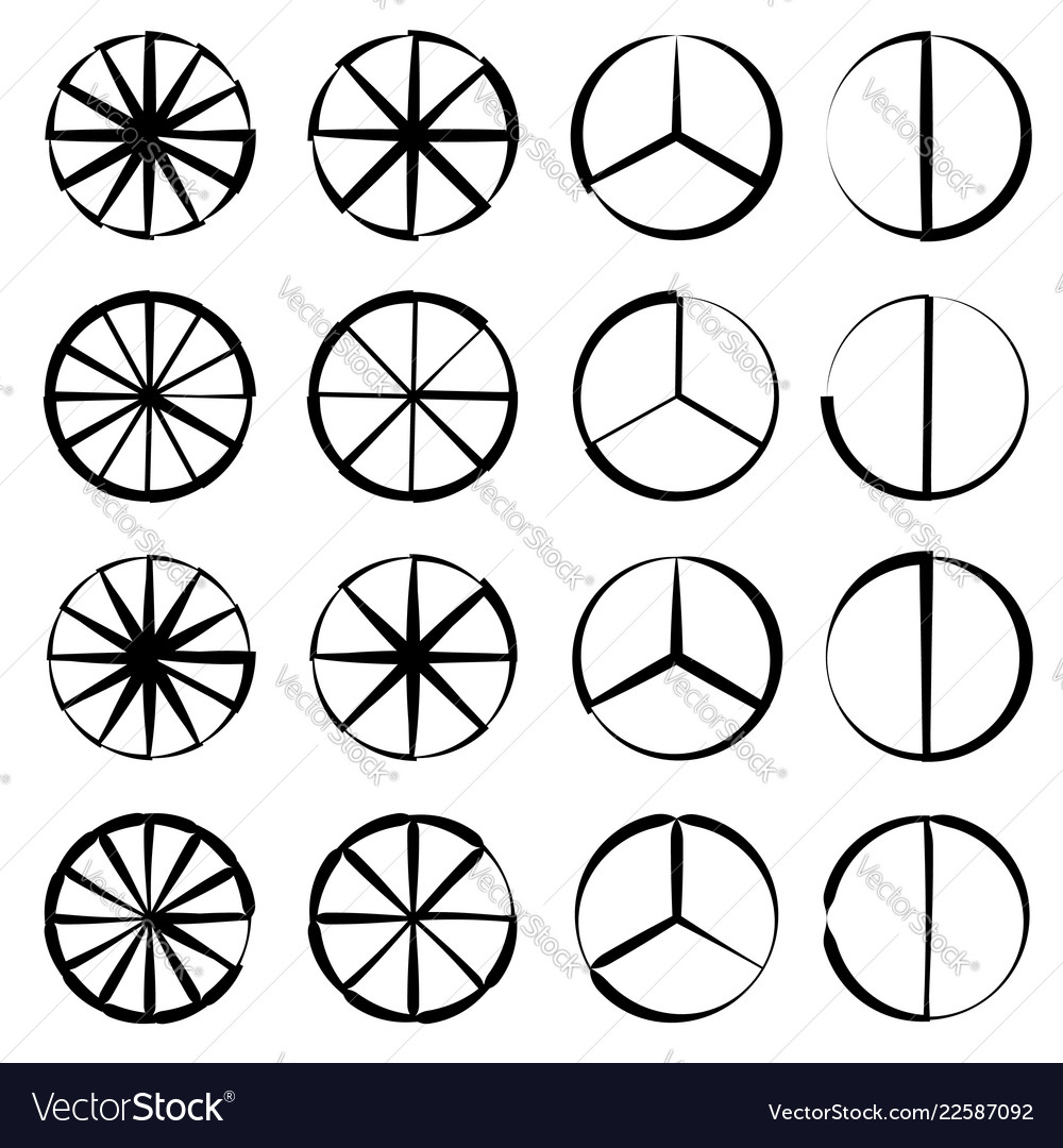 Segmented circle - pie chart graph outline set vector image Segmented circle - pie chart graph outline set
