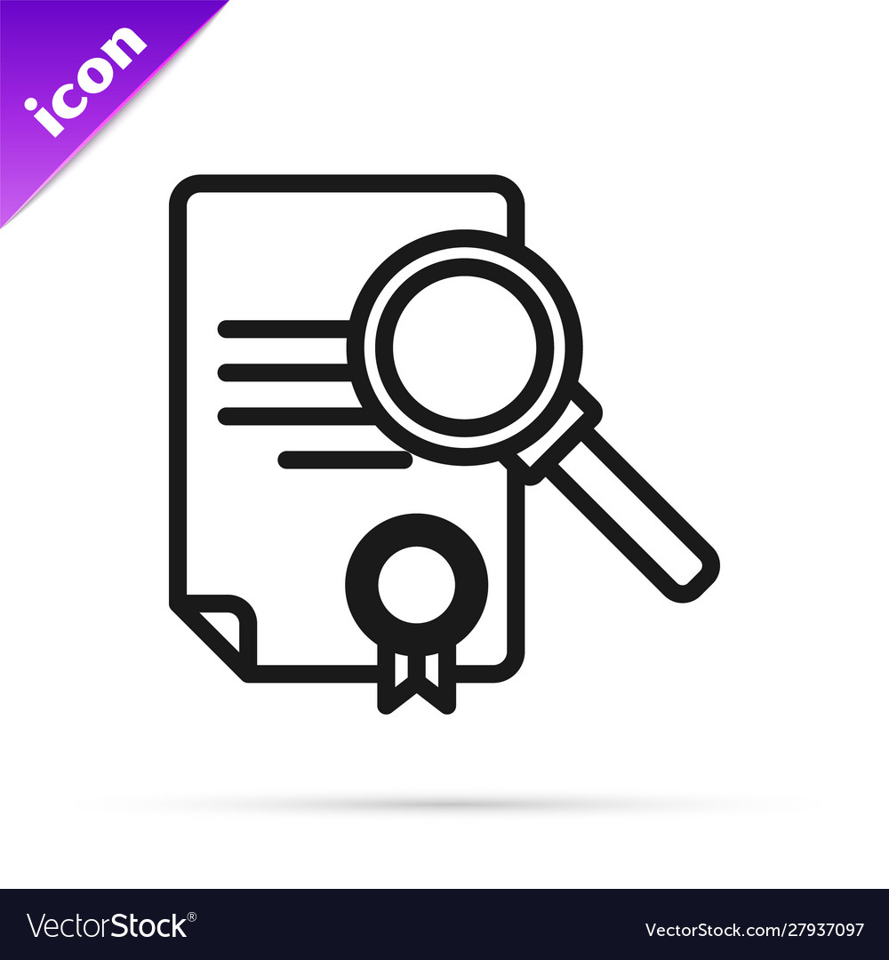 Black line document with search icon isolated vector image Black line document with search icon isolated