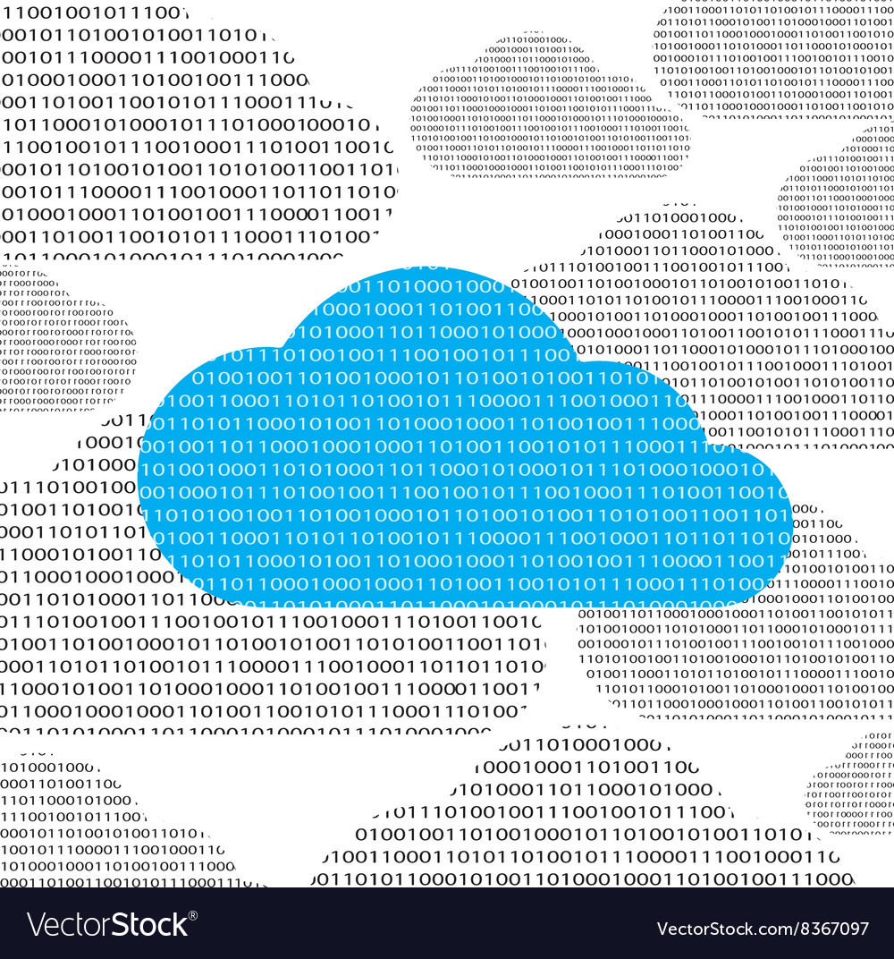 Blue cloud and clouds consisting of binary 0 1